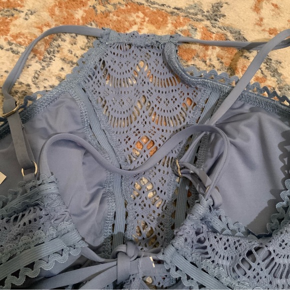 Becca by Rebecca Virtue periwinkle blue crochet halter tie one piece swimsuit π©΅ - Picture 8 of 16